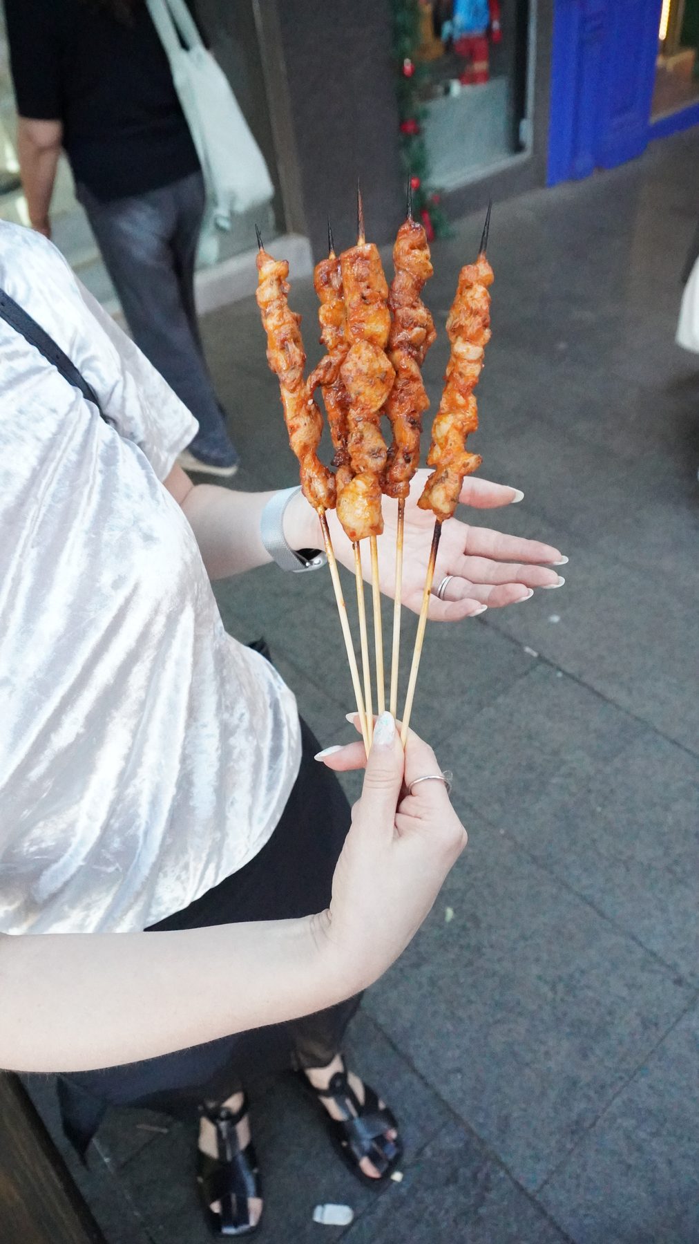 Freshly grilled beef skewers