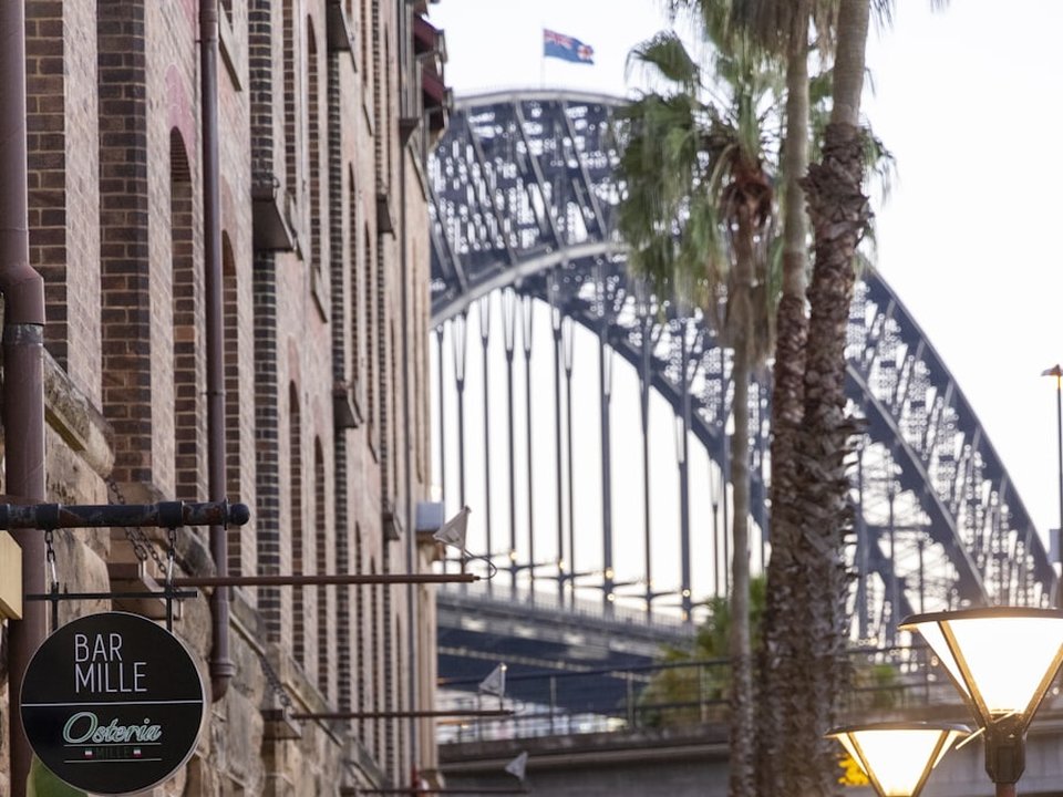 Laneway in The Rocks with the Harbour Bridge in view